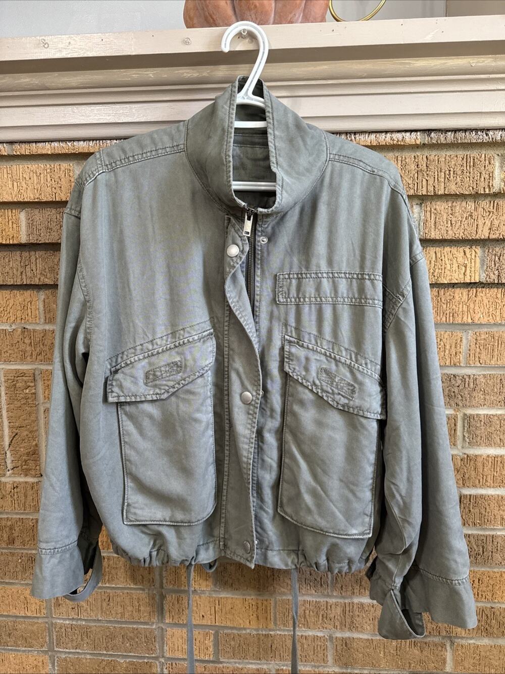 NWT American Eagle Women's Army Green Military Cotton Jacket Sz S Funnel Neck